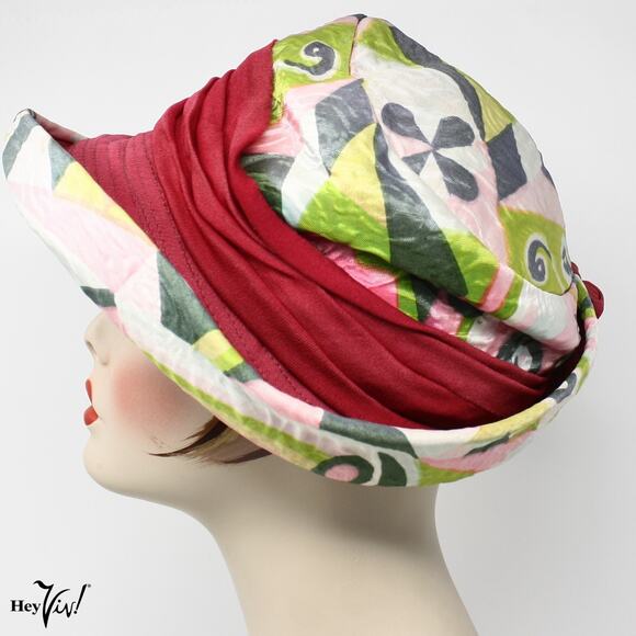 Vintage 60s Bucket Hat Pink Green Mod Go-Go Style Fabric w Curved Brim – Hey Viv - Picture 3 of 9